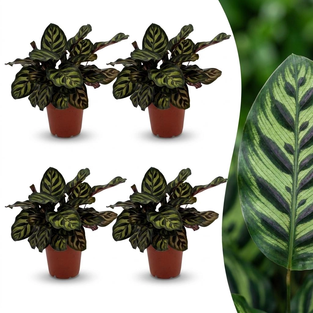Green boutiQ - Calathea Makoyana - Pfauenpflanze - 4 Pflanzen - Topf 12cm - Höhe - 25cm Bild 1