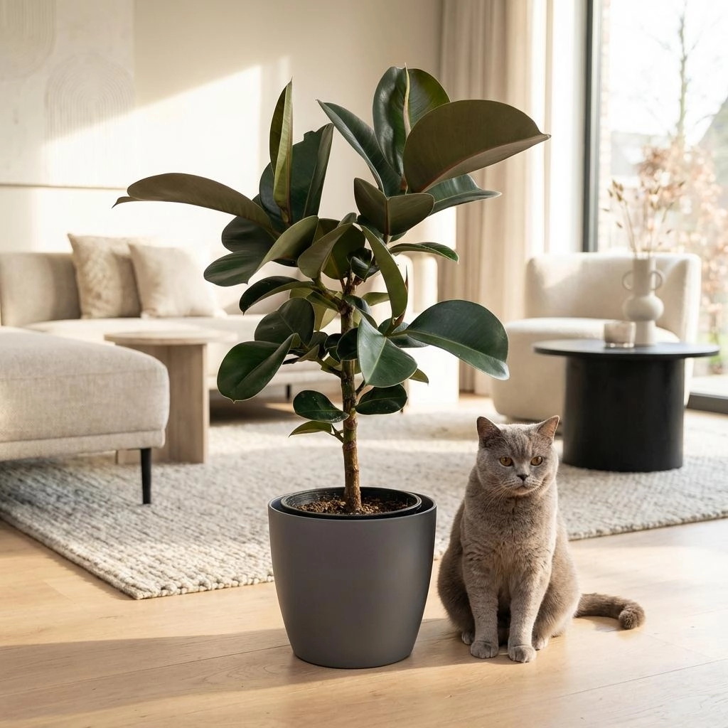 Gummibaum Ficus Elastica Cloe im Potter Grau
