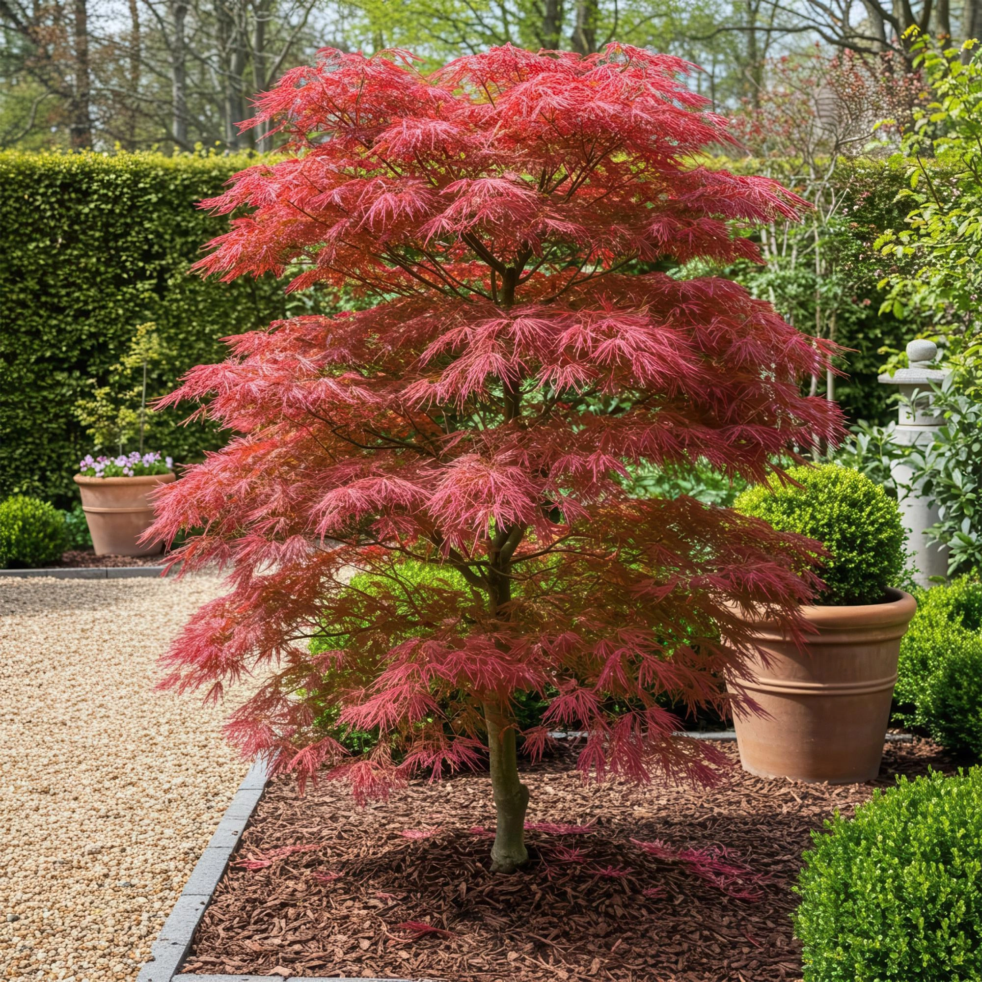 Balkonpflanze - Japanischer Ahorn - Acer palmatum Beni Maiko - Rot - 2 Pflanzen - Laubabwerfend - Topf 19cm Höhe 70cm