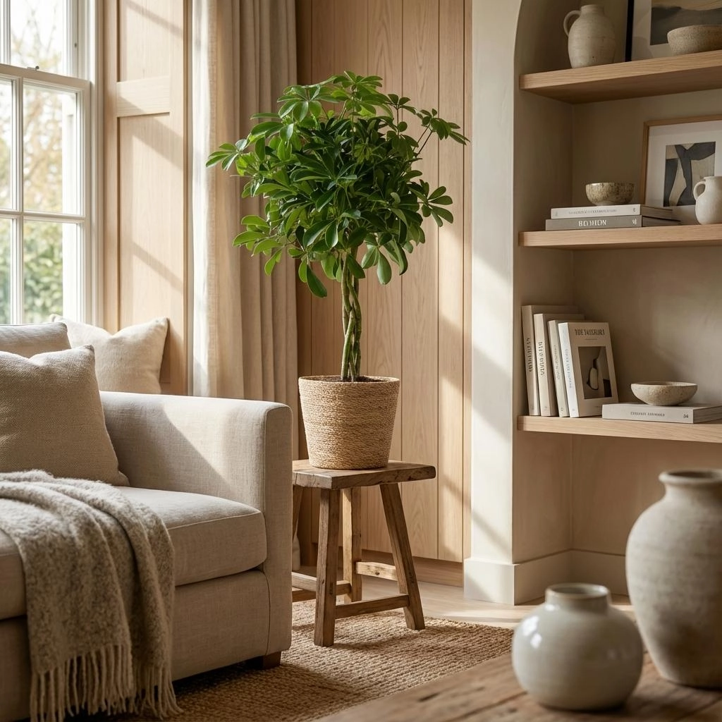 Schefflera Arab Nora mit Korb Zeegras natur - 70cm - Ø21 Bild 2