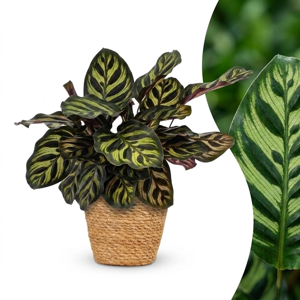 Green boutiQ - Calathea Makoyana - Pfauenpflanze - 1 Pflanze - mit Korb - Topf 12cm - Höhe - 25cm Bild 1
