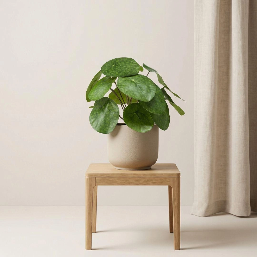 Pilea Kunstpflanze im schwarzen Topf, 25 cm