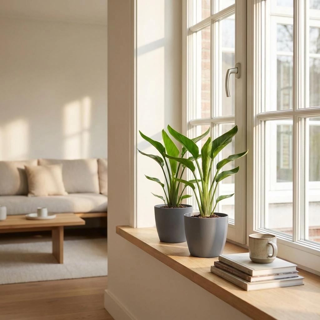 Green boutiQ - Strelitzia Reginea - Paradiesvogelblume - 2 Pflanzen - mit Potter Grijs - Topf 12cm - Höhe - 35cm Bild 3