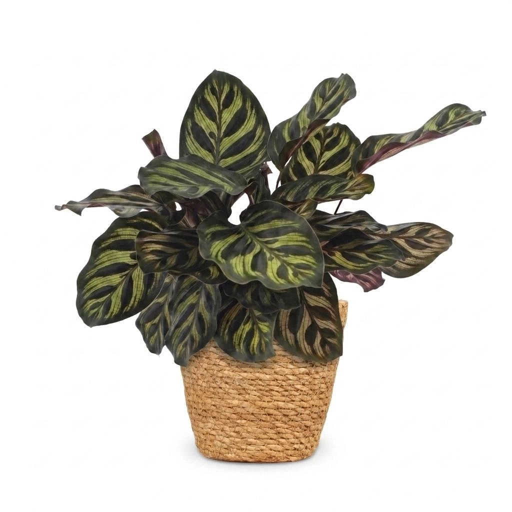 Green boutiQ - Calathea Makoyana - Pfauenpflanze - 1 Pflanze - mit Korb - Topf 12cm - Höhe - 25cm Bild 2