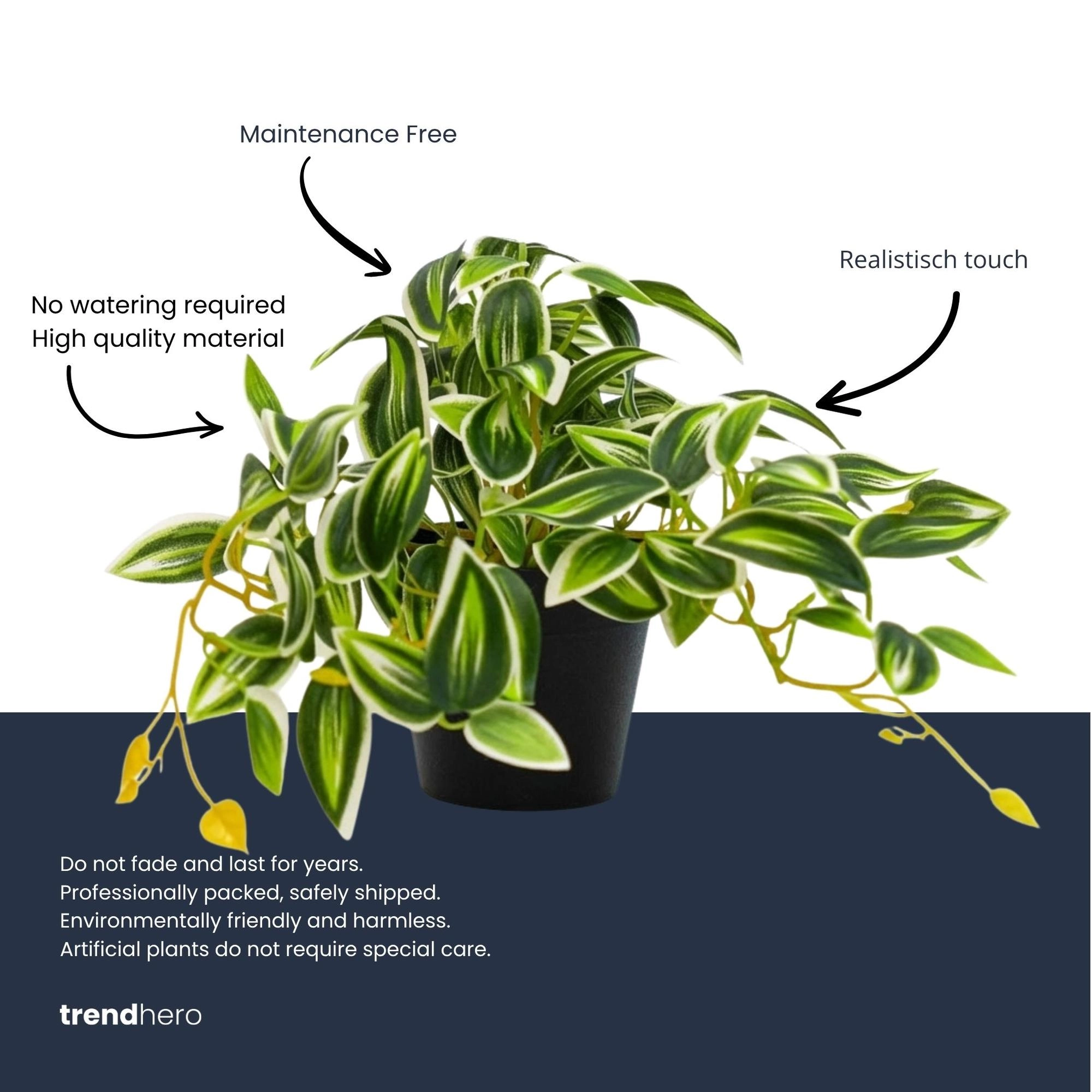 Tradescantia Kunstpflanze Grün/Weiß im Topf, 19 cm