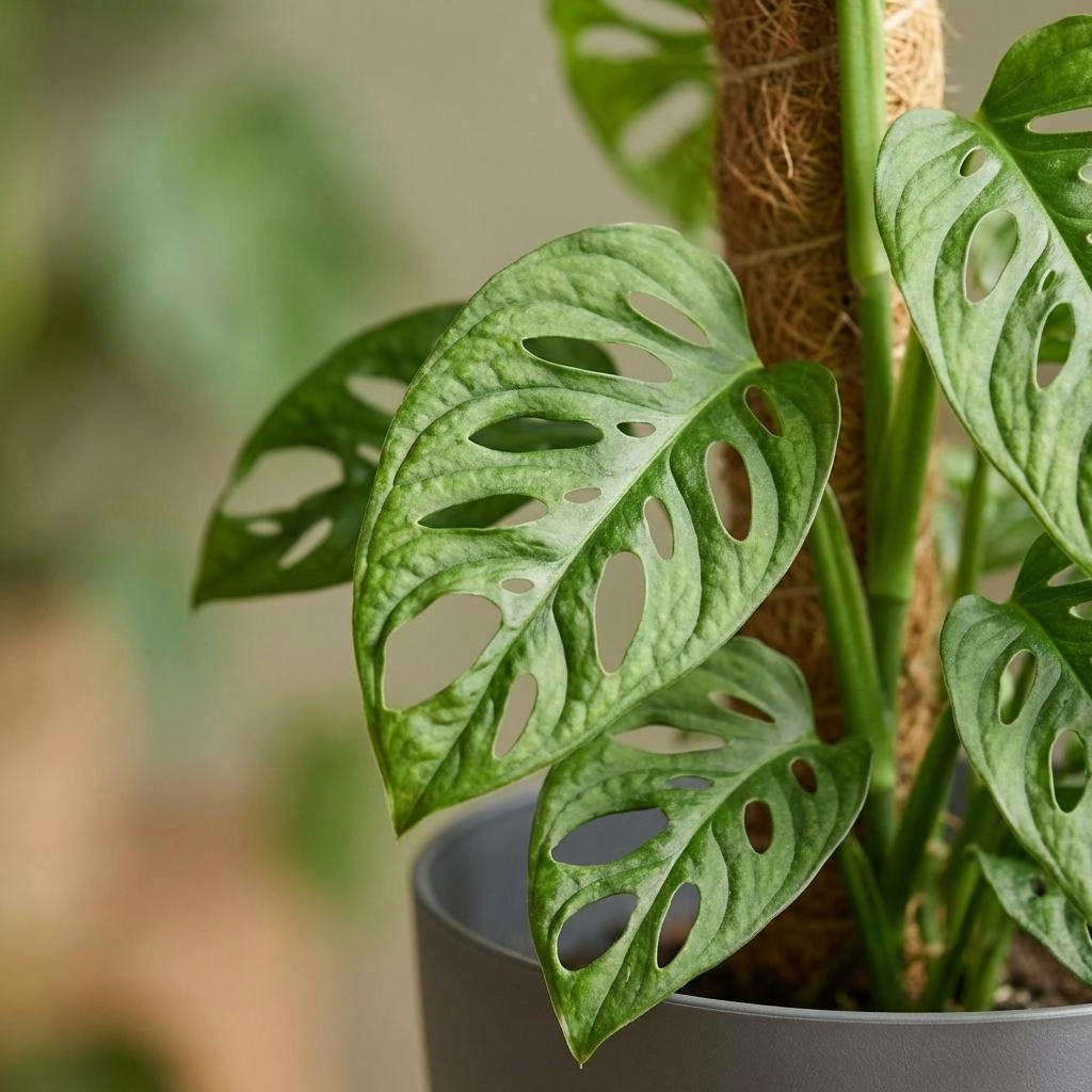 Monkey Mask (Monstera Adansonii) – Zimmerpflanze mit Moosstab