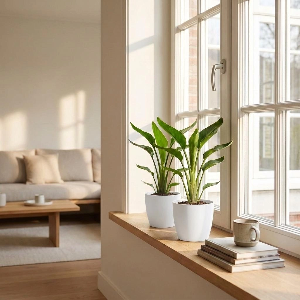 Green boutiQ - Strelitzia Reginea - Paradiesvogelblume - 2 Pflanzen - mit Weißem Topf - Topf 12cm - Höhe - 35cm Bild 3